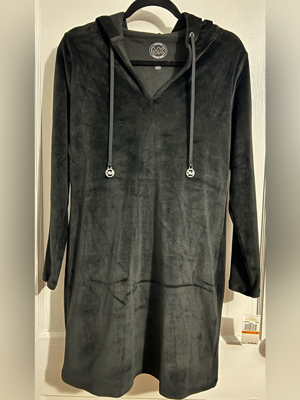 Michael Kors Black Velour Hoodie Dress with MK Logo
